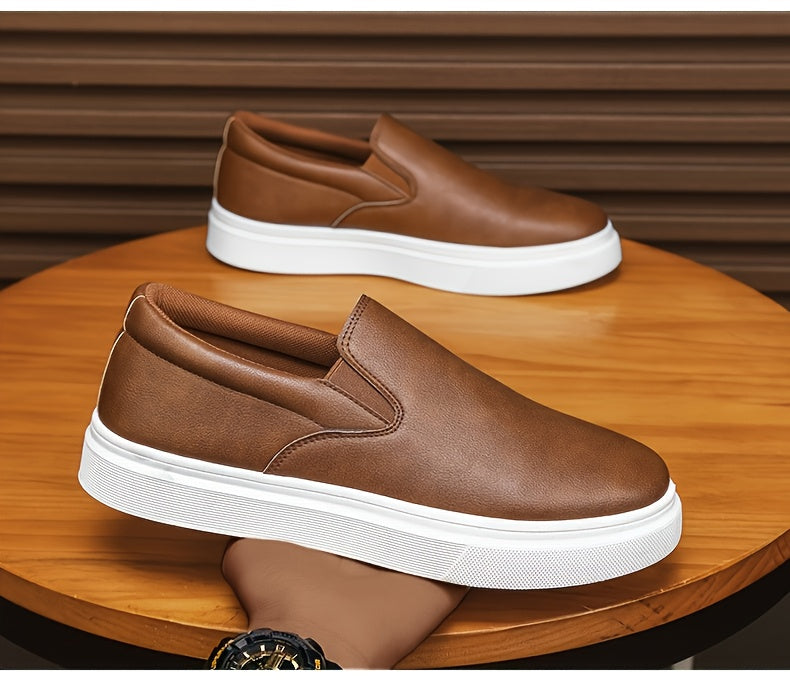 Mocassins para homem sem atacadores - Ténis antiderrapantes de cano baixo com bico redondo, estilo mocassins, com sola acolchoada em PVC, disponíveis em castanho/preto/branco/bege para uso diário e formal - Sapatos sociais minimalistas e versáteis.