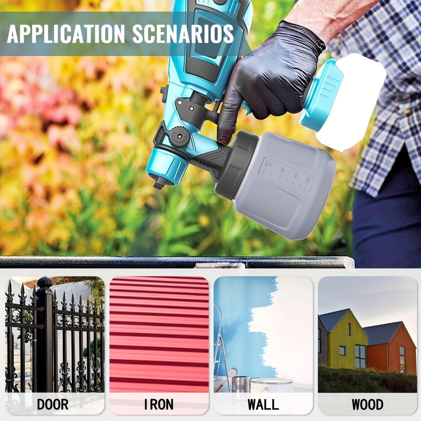 Fence Paint Sprayer with 2x 3000mAh Lithium Ion Batteries, HVLP Cordlss Paint Sprayer Compatible with Makita 18V Battery, 1000ml Tank 4 Nozzles And 2 Cleaning Tools, 3 Patterns Battery Spray Gun Paint Sprayer for Walls And Ceiling