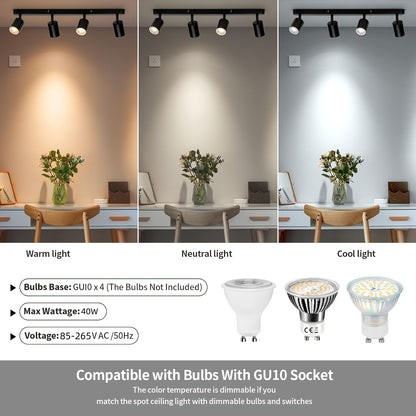 4-Head Adjustable Spotlight Ceiling Light Fixture - Modern Black Metal Semi-Flush Mount with 4 Adjustable Arms, 110-240V Hardwired, No Battery Needed, Easy Installation for Living Room, Bedroom, Office, Kitchen, Bathroom, Cei