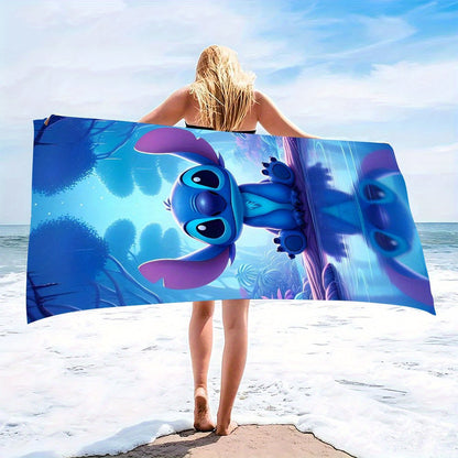 1pc Stitch Microfiber Beach Towel - Quick-Dry, Extra-Large, Ultra-Absorbent & Windproof with Vibrant Cartoon Design, Ideal for Beach, Travel, Camping & Vacation, 260gsm, Contemporary Style, Stitch Room Decor