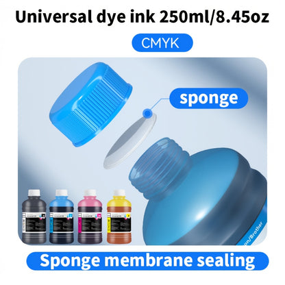 Dye Ink Cartridge Filling for Canon, Epson, HP, and Brother Printers - 250ml/8.45 oz universal ink cartridge with 4 color options (black, blue, pink, yellow) for HP 301XL, 302XL, 305XL, 304XL, PG-545, CL-546, 245, 246, 745 - H