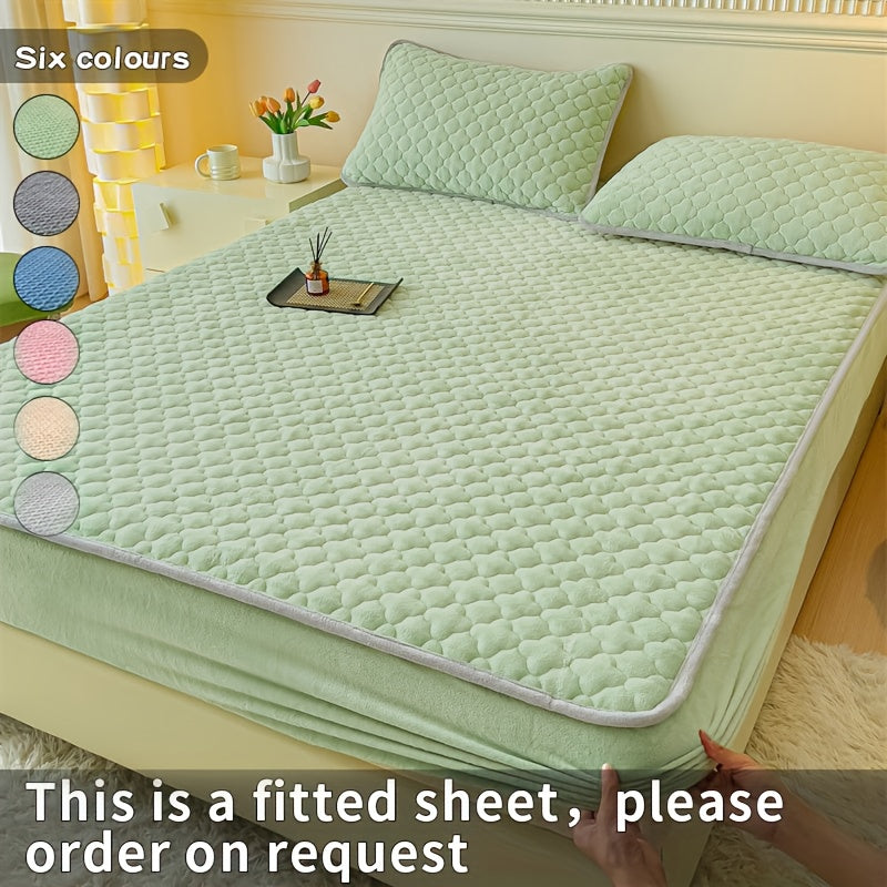 Conjunto de 3 peças de lençol de baixo e fronha em veludo macio e confortável, com enchimento grosso tipo sanduíche, excelente efeito de aquecimento, altura do lençol de baixo de 30 cm, estilo acolchoado, ideal para quarto de hóspedes e quarto de família.