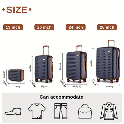 Kono Multi-Size Checked Luggage Suitcase with Spinner Wheels, TSA Lock & ABS+PC Hardshell - Lightweight Carry-On or Checked, Navy Blue & Brown, Frame, Multi-Directional Travel Suitcase for &