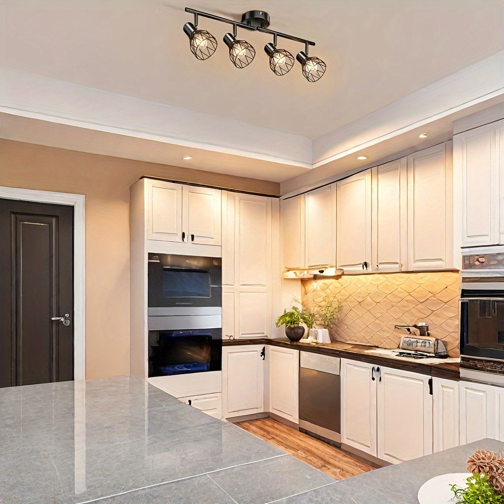 AMANSOUR 4-Bulb LED Ceiling Spotlight - Retro Black Metal Semi-Flush Mount Ceiling Light with Polished Finish, E14 Base, No Bulbs Included, Ideal for Kitchen, Living Room, Bedroom, Office & Hotel Decor, Ceiling Lights for Hom