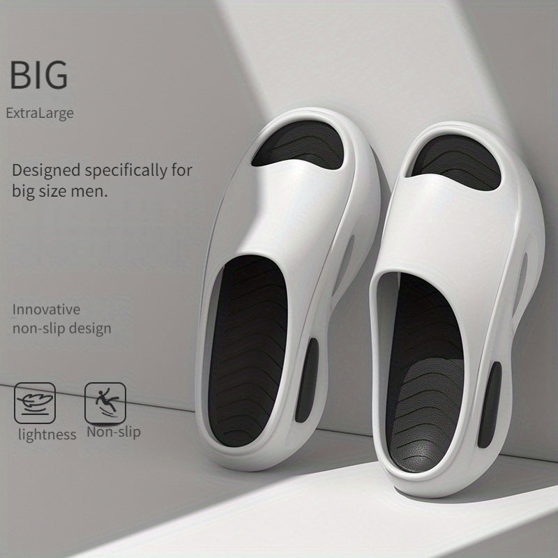 Chinelo de homem tamanho grande antiderrapante em EVA - Design bicolor preto e branco, sola acolchoada confortável para uso casual diário.