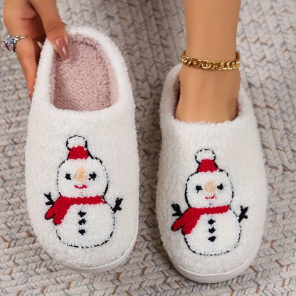 Pantufas felpudas com estampado de árvore de Natal, chinelos de inverno fechados e quentinhos para usar em casa, pantufas aconchegantes de sola macia e felpuda.
