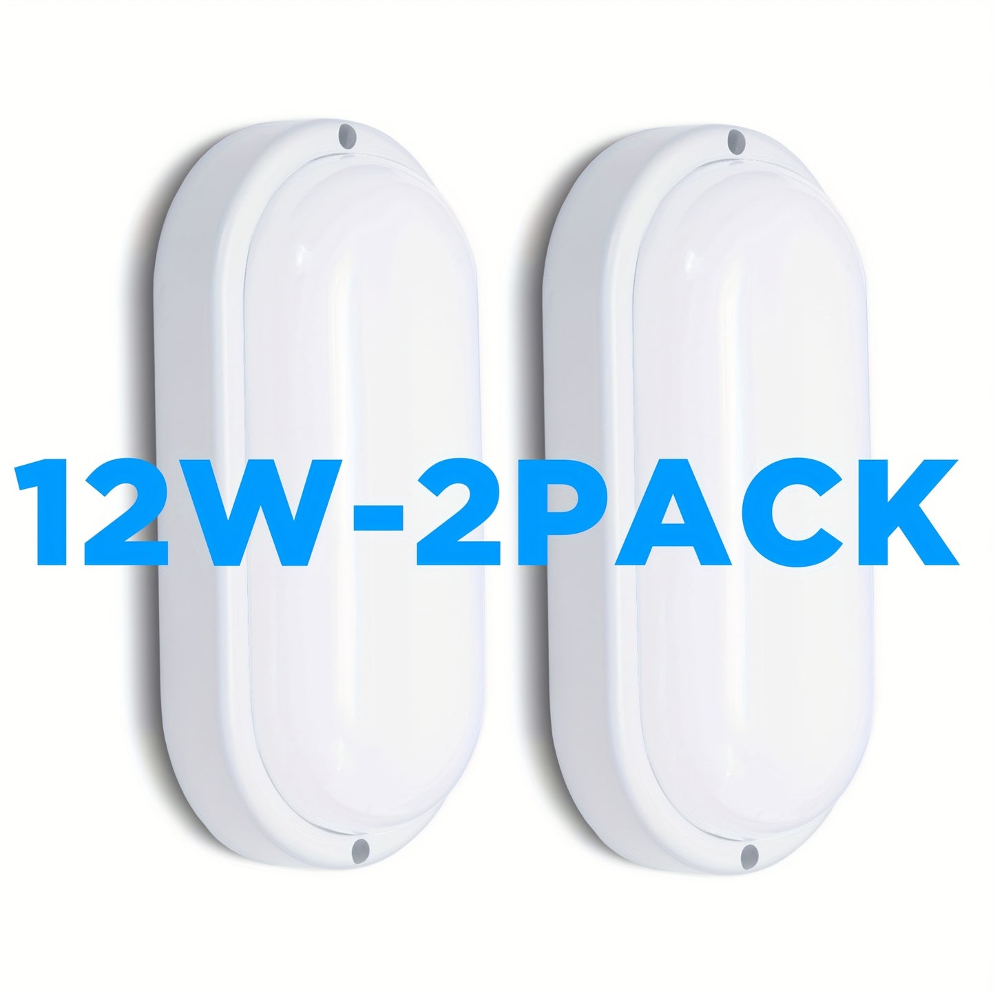 2-Pack LED Moisture-Proof Ceiling Lights, 12W/18W, 1080/1710 Lumens, 4000K, Semi-Flush Mount, Plastic, Powder Coated Finish, Hard-Wired, 220-240V, for Basement, Hallway, Balcony, Staircase - Modern Style, No Accessories Included