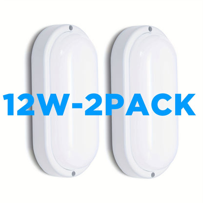 2-Pack LED Moisture-Proof Ceiling Lights, 12W/18W, 1080/1710 Lumens, 4000K, Semi-Flush Mount, Plastic, Powder Coated Finish, Hard-Wired, 220-240V, for Basement, Hallway, Balcony, Staircase - Modern Style, No Accessories Included