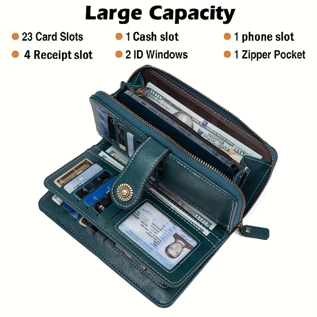 RFID Blocking Long Wallet With Wristlet, Retro Style Faux Leather Wallet With Multi Card Slots & Id Window
