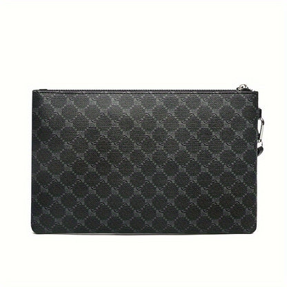Men'S Stylish Black Synthetic Clutch Bag with Hexagonal Pattern & Card Slots - Perfect for Keys, Phone, Tablet, and Cards - Durable Zipper Closure for Everyday Use