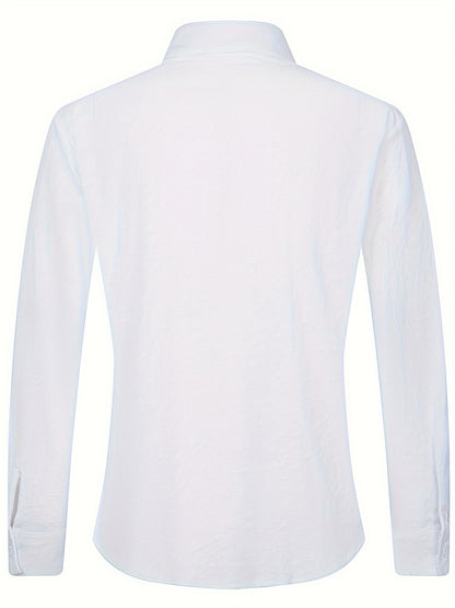 Camisa de homem em algodão de manga comprida e cor sólida com botões, modelo com lapela, ideal para a primavera e outono.