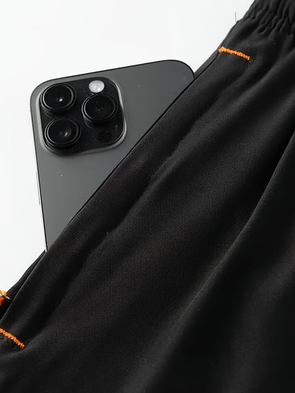 4pcs Men'S Reflective Striped Athletic Shorts - Breathable Quick-Dry Summer Workout Shorts with Pockets, Beige, Navy Blue, Black, Tennis & Gym Shorts for Men, Gym Shorts, Sporty Design, Quickdry Fabric