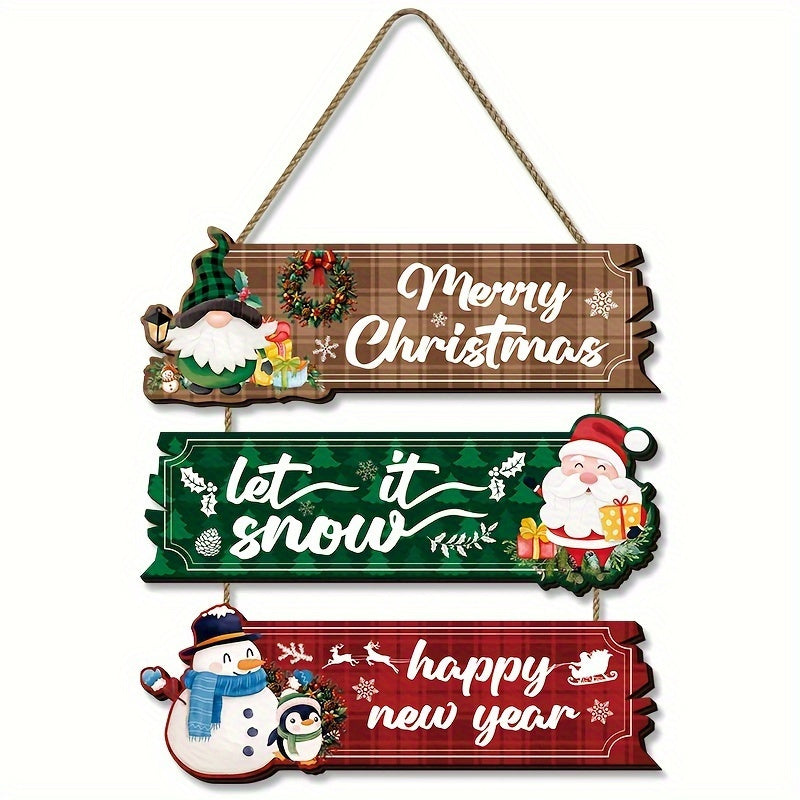 Decorative Signs &amp; Plaque 3pcs Christmas Hanging Ornaments - Santa Claus, Snowman And Reindeer Wooden Wall Decorations, Suitable for Home Interior Seasonal Farmhouse Art Decoration, Products That Can Be Used in 11 Festivals