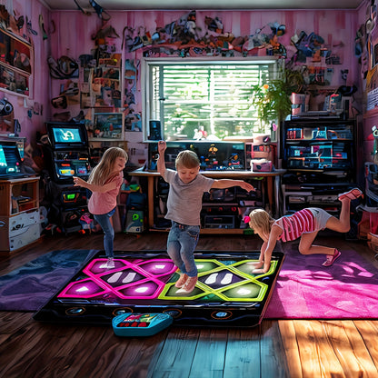 Tapete de dança duplo para crianças, tapete de ritmo e dança, brinquedo para oferecer a meninos e meninas, tapete de dança com luzes LED, volume ajustável, música integrada, 3 níveis de dificuldade (3 aos 12 anos)