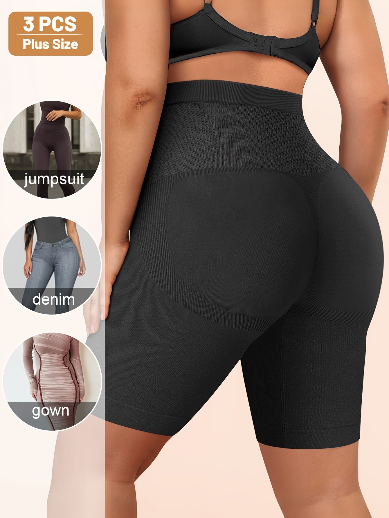 3pcs Value Pack Plus Size Women'S High-Waisted Tummy Control Shapewear Shorts - Seamless, Breathable Nylon Fabric, Medium Stretch, Easy Care & Quick-Dry, Non-Slip Waistband for, & Casual Attire (1XL-5XL)