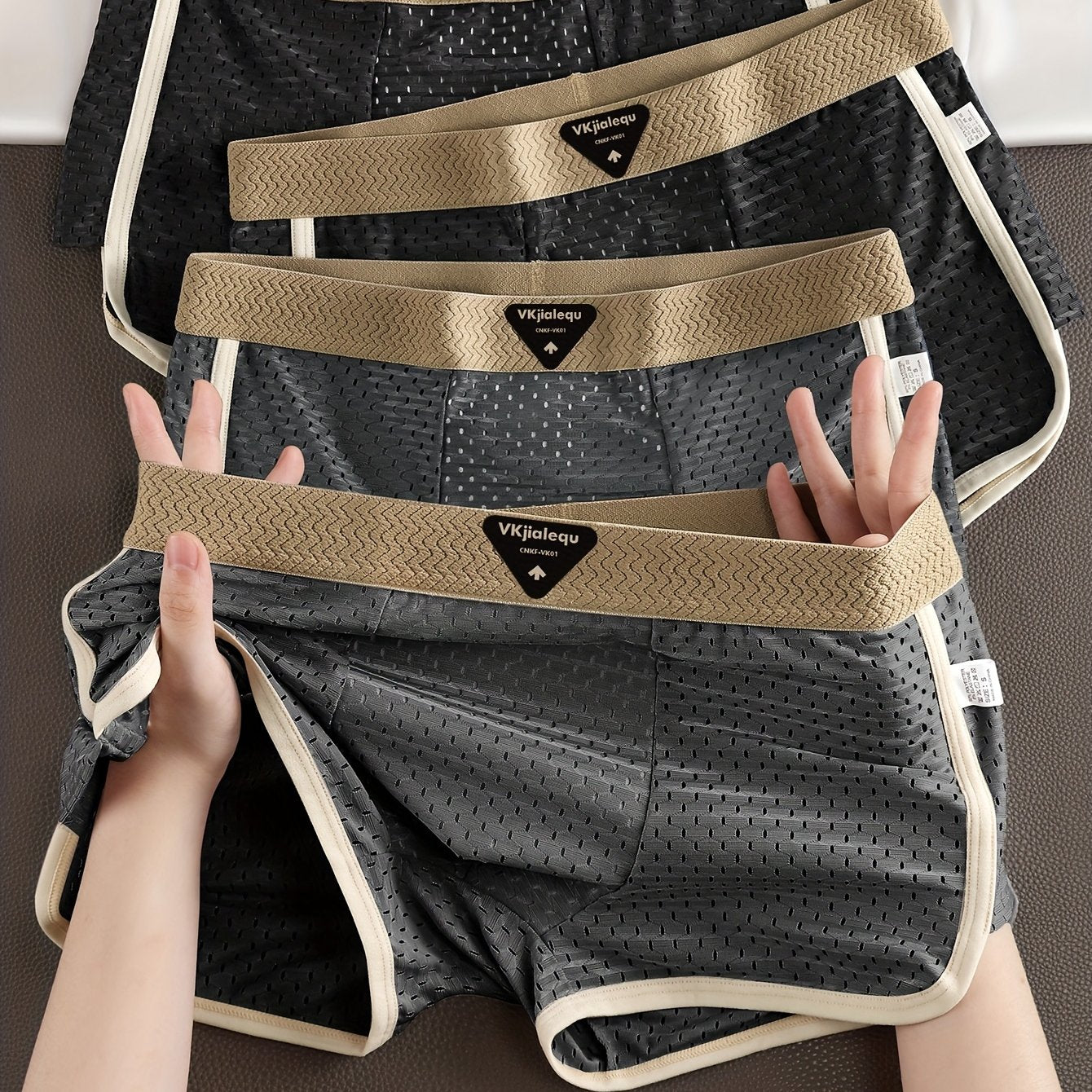 4pcs Men's Summer Ice Sliky Fiber Fabric Breathable Mesh Boxer Briefs - Soft, Comfortable & -Friendly Loose Fit Underwear