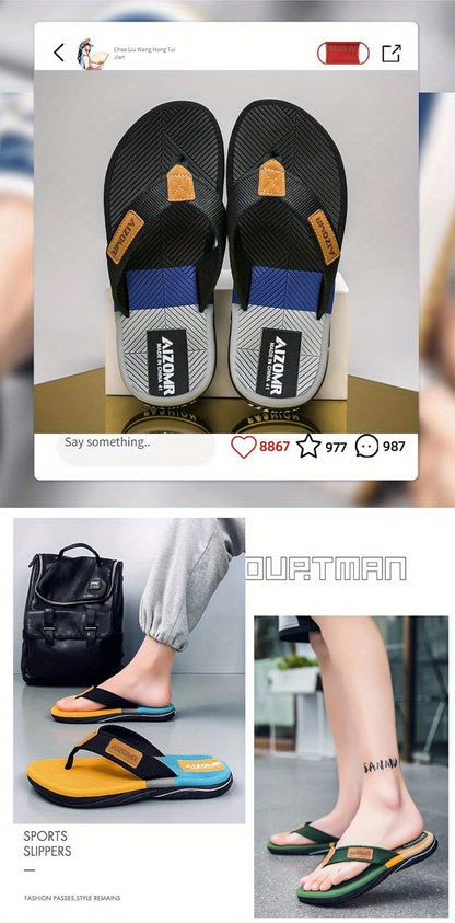 Men's Non-Slip EVA Slip-Resistant Flip-Flops - Heavy-Duty Ergonomic Arch & -Odor Technology, Green/Golden/Grey/Grip Tread Beach Sandals with Ergonomic Arch, Lightweight & Durable for Swimming, Walking, Pool - Multi-Color Opti