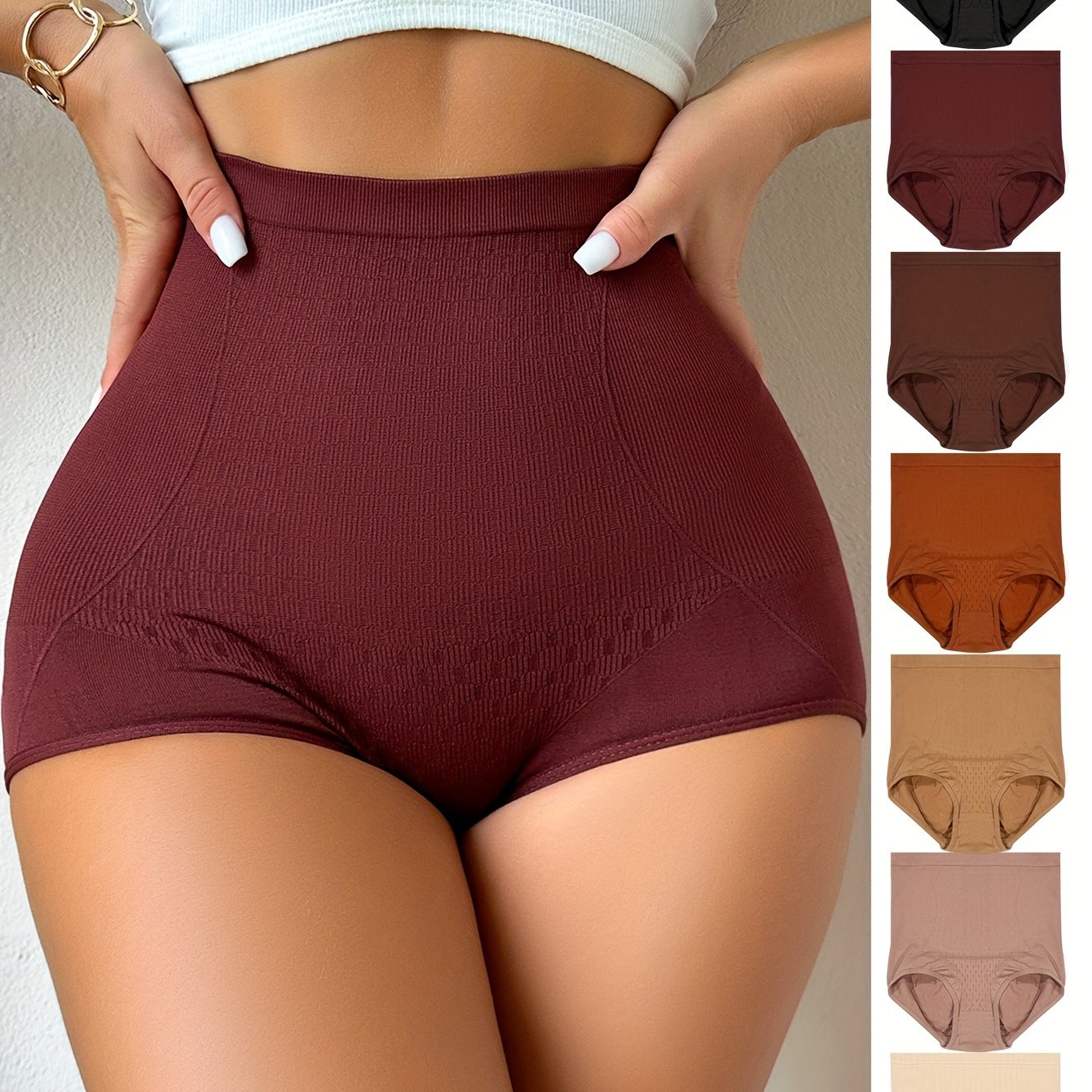 7pcs Solid Seamless Jacquard Boyshorts, Sexy Comfy Breathable Stretchy Intimates Panties, Women's Lingerie & Underwear