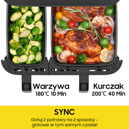 Iceagle XXL Hot Air Fryer, 2600W, 11L Dual-Zone Air Fryer with 2 Independent Chambers, 2-Sized Baskets, 10 Preset Programs, Timer, Digital Control Panel, and Recipe Guide