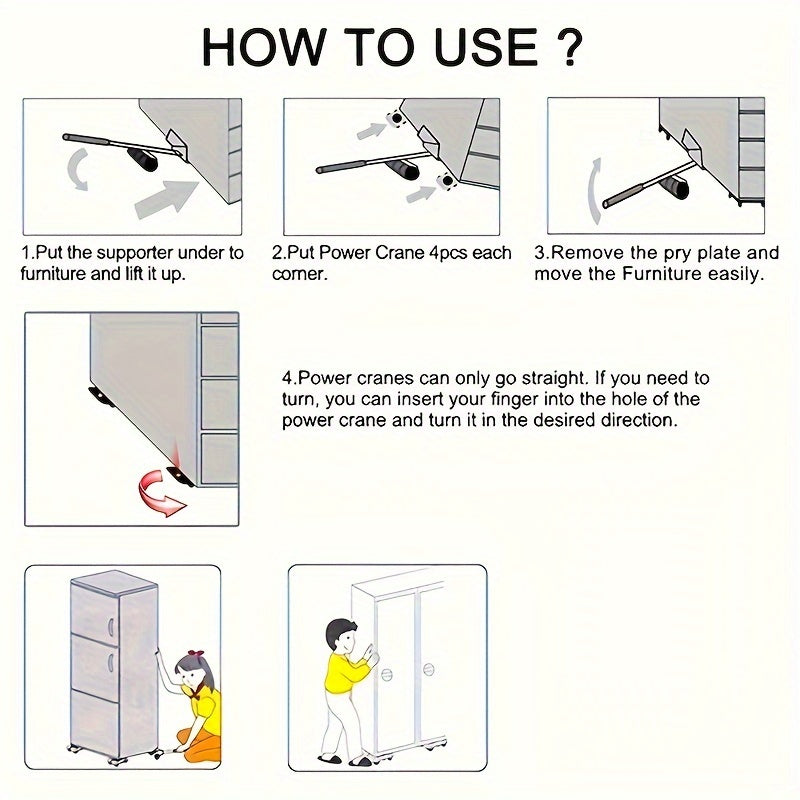 Eight-Piece Mobile Furniture Tool Set - 158.76 KG Load Capacity - Heavy-Duty Steel Mobile Furniture Tools, Easy Replacement and Mobile Solutions - No Electricity Required, Durable and Reliable 360-Degree Moving Tool for Home Use