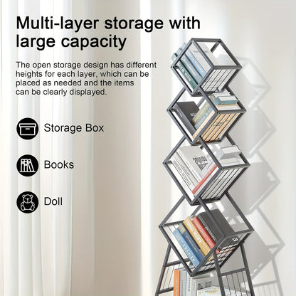 5-Tier Rotating Bookshelf with Wheels - Heavy-Duty Modern Minimalist Bookcase, 360° Swivel Shelf, Space-Saving Storage Organizer for Home Office, Living Room, Bedroom - Easy-Move Casters (Black), Bookshelf Decorations, Versa