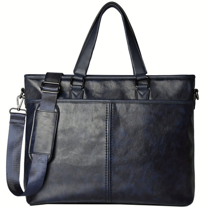 LUBARDY Men'S Business Handbag, Large Capacity B4 Two-way Synthetic Faux Leather Office Travel Commute Bag, Zipper Closure, Detachable Shoulder Strap, Polyester Lined, No Printing - Black/Brown, Navy Blue, Daily Commute Bag |