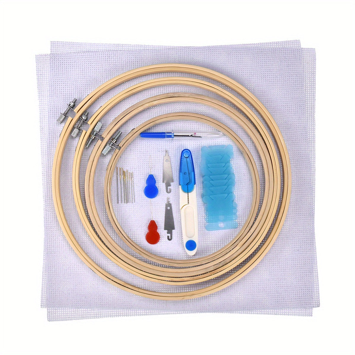 1set Embroidery Kit, 50/100 Colors Threads, 5 Pcs Bamboo Embroidery Hoops And Cross Stitch Tools Set, Hand Embroidery Starter Kit For Beginners Adults