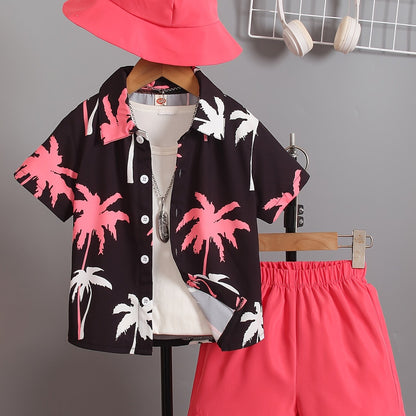 Boys' Summer Fashion Street Shirt Three-piece Set Only Selling Hats, Shirts and Shorts, Perfect for Outdoor