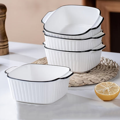 4pcs, 13oz ceramic baking dishes, black-rimmed square baking dishes, small baking dishes suitable for air fryers, ceramic bakeware with handles, oven-safe, microwave-safe, dishwasher-safe. Kitchen supplies. Dessert bowls. Fru