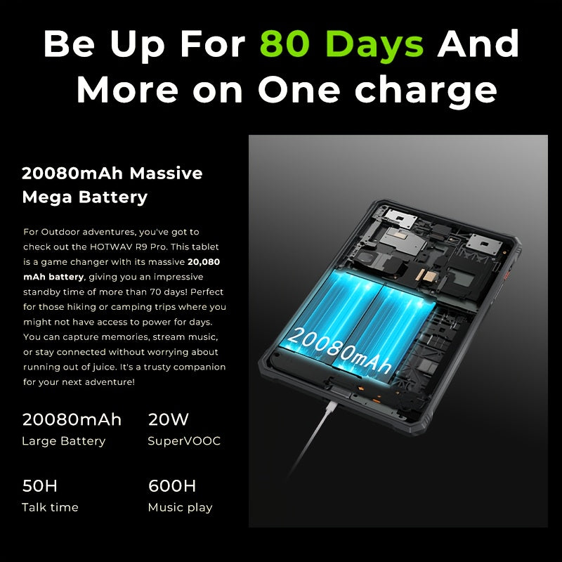 HOTWAV R9 Pro 11inch 2K FHD+Display Tablet, Android 14, 20080mAh 20GB (6GB+14GB Expandable)+256GB (2TB TF) Outdoor Tablet, 64MP Rear Main Camera, 16MP Front Camera, Octa-core/Dual SIM 4G, IP6X &amp; IPX8 High Quality Tablet, Dual