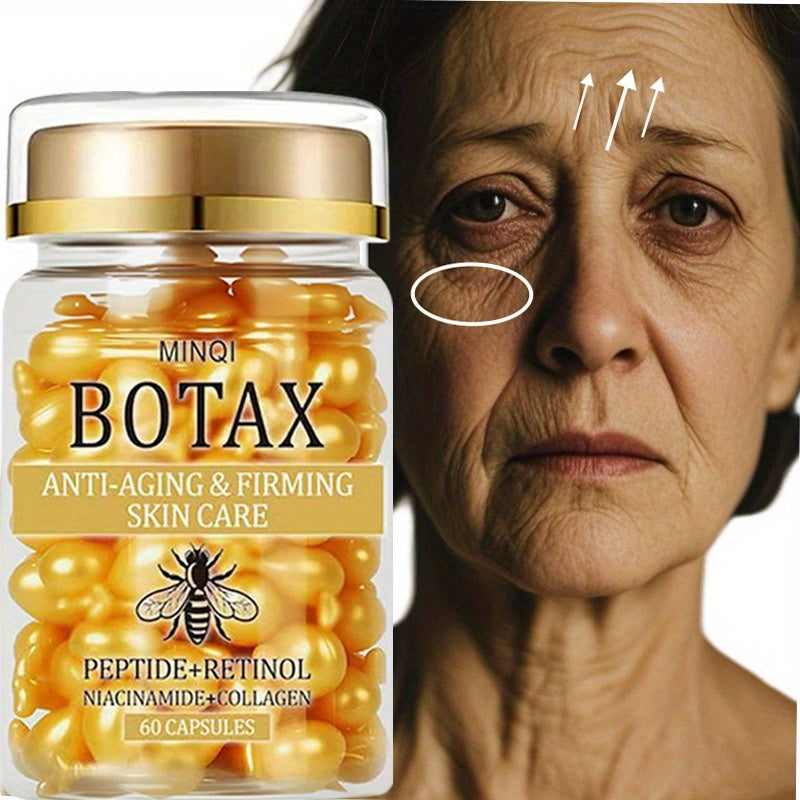 2-Pack of 120 BOTAX Firming Capsules, Skincare Product with Retinol, Collagen, Bee Venom, and Acetyl Cysteine, Enriched with Hyaluronic Acid for Light Beige Tightening, Suitable for All Light Beige Types, Lightweight Texture,