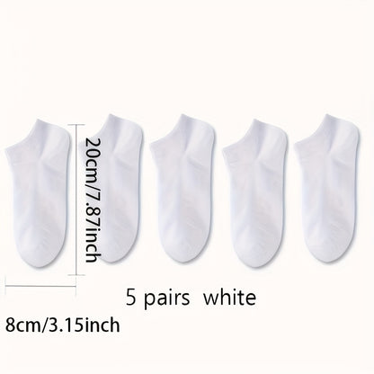 5 Pairs Ultra-Comfortable Low-Cut Ankle Socks - Breathable, Stretchy, and Durable for Sports & Casual Attire - Solid Black, Gray, and White, Sports Socks, Versatile Sock Options, Simple Sock Design, Breathable Fabric