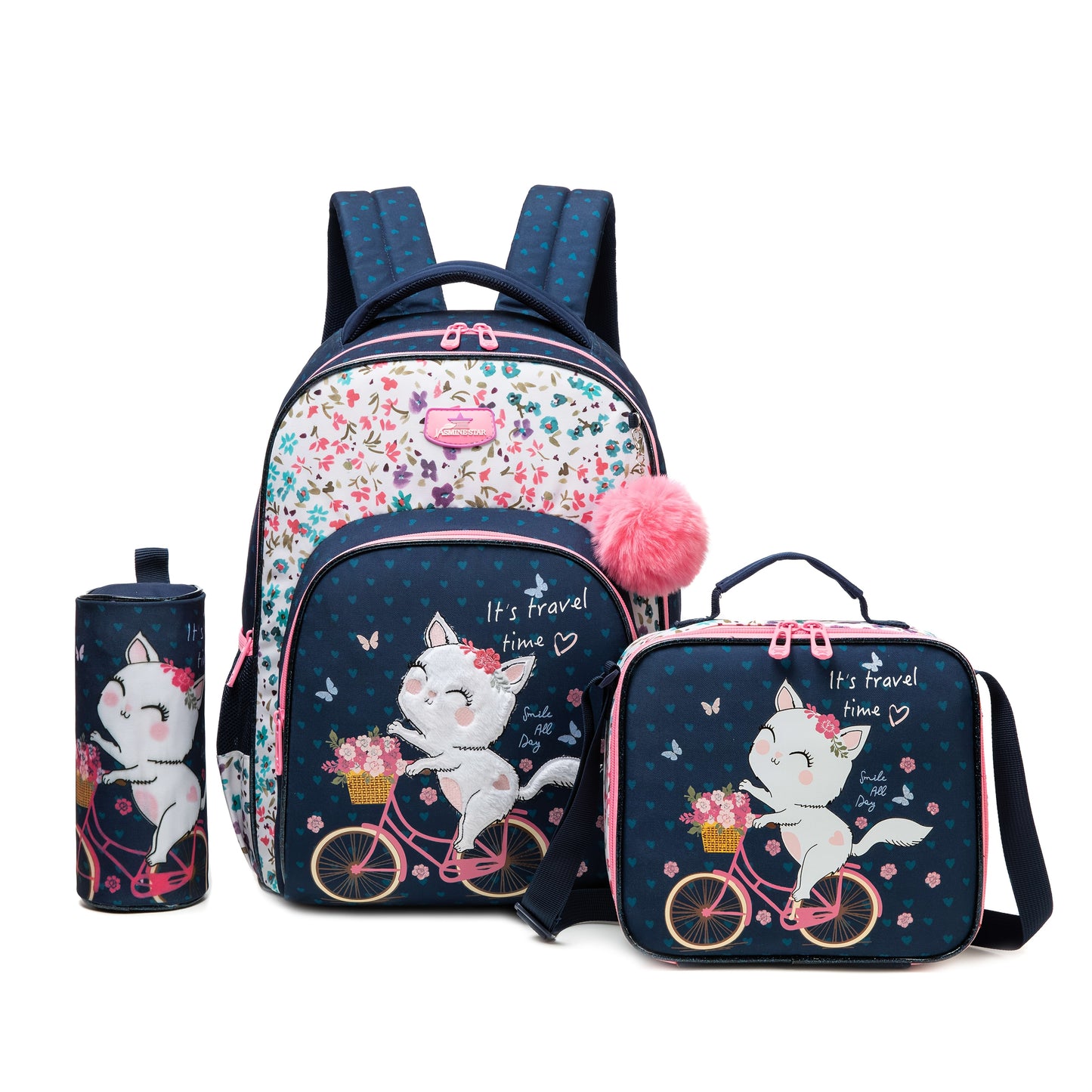 Adorable Girls Backpack 3pcs Set with Lunch Bag and Pencil Case Kids Carry On Backpack School Essentials Playdate Adventures Back to School Gift