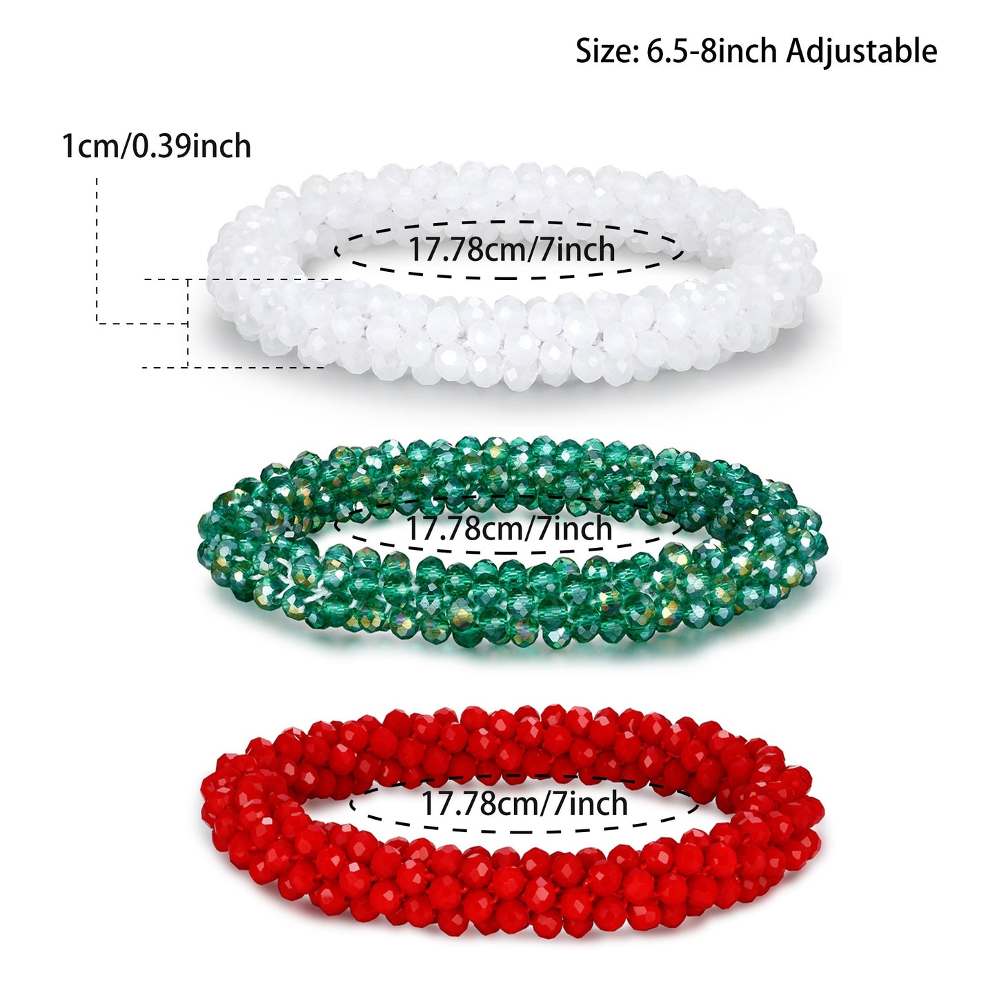 Esbbela 3pcs Bracelet Set Holiday Gift Beaded Artificial Crystal Stackable Strap Set with Elasticity Suitable for Women Men 16.51-20.32cm Daily Vacation