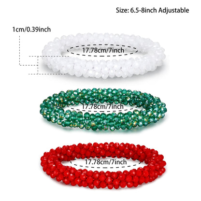 Esbbela 3pcs Bracelet Set Holiday Gift Beaded Artificial Crystal Stackable Strap Set with Elasticity Suitable for Women Men 16.51-20.32cm Daily Vacation