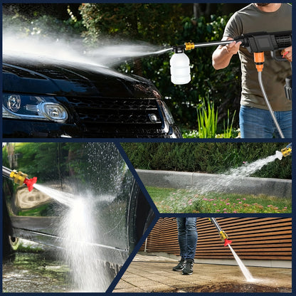 21V Cordless Electric Pressure Washer with 1300mAh Battery and Charger - Handheld Power Washer, Lithium-ion Battery Powered, Ergonomic Design with Adjustable Nozzle &amp; Hose Connector for Cars, Floors, Garden,