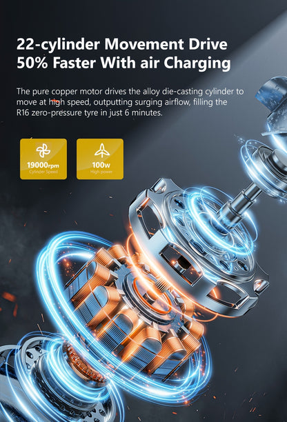 Inflador de pneus digital CaRSun, bomba de ar portátil com luz LED para automóveis, motos e bicicletas - DC 12V, 150 PSI, design preto e amarelo, alimentação por ficha, sem necessidade de bateria, insuflador de pneus de bicicleta | Porta elegante