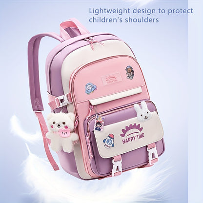 Chic Nylon Backpack for Girls - Cute Cartoon Design, Adjustable Straps, Lightweight backpack, Perfect for Elementary to High School Students