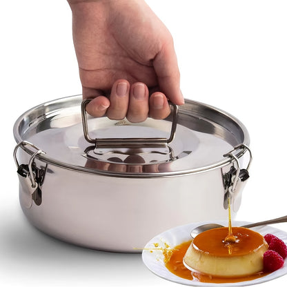 Stainless Steel Flan Pan, 63 Oz Flanera Mold Cooker For Baking, Compatible With Instant Pot 3 6 8qt, Custard Pan, Flan Dish With Lid, Tart Pan, Round Fluted Dish, Oven Safe.Cupcake & Pudding Baking!