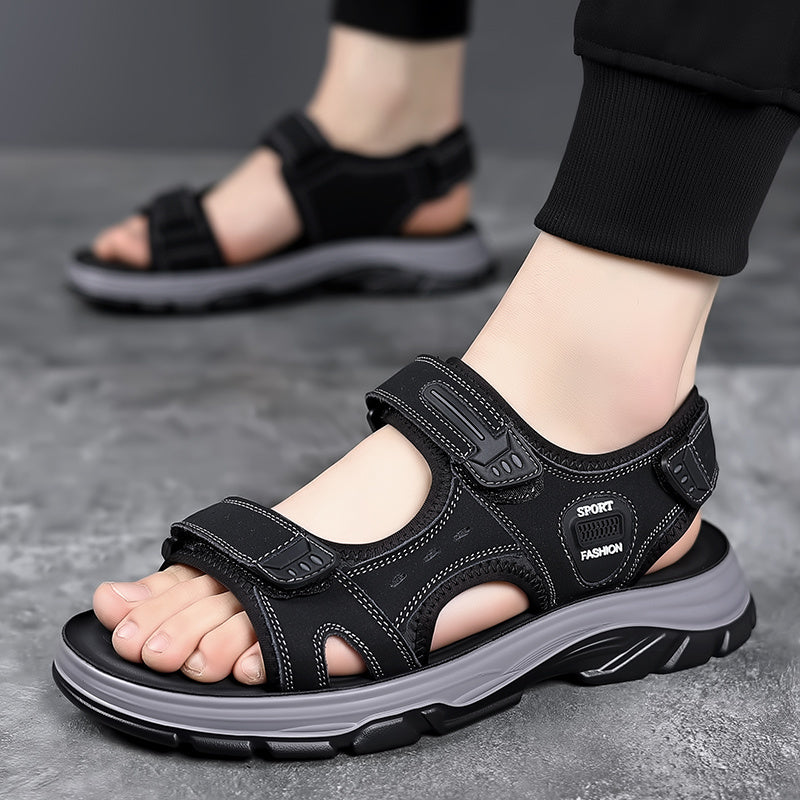 Men's Outdoor Sport Sandals, Athletic Open Toe Walking Sandals with Adjustable Hook and Loop Straps, Comfortable Cushioned Non-Slip Sole for Hiking, Beach, Travel, and Summer Water Activities
