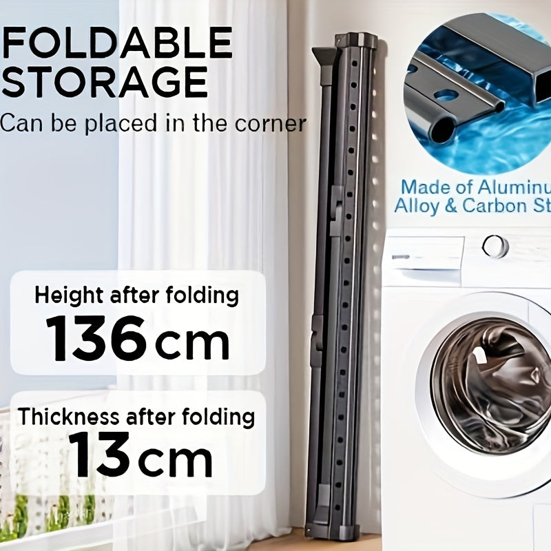 90-Inch Heavy Duty Stainless Steel Clothes Drying Rack with Windproof Hooks, Adjustable Length & 2-Tier Space-Saving Design - Freestanding Telescopic Laundry Rack for Indoor/Outdoor Use, Foldable with Sturdy Base & Top Shelf,