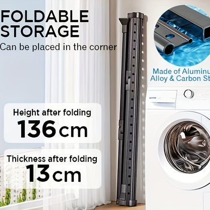 90-Inch Heavy Duty Stainless Steel Clothes Drying Rack with Windproof Hooks, Adjustable Length & 2-Tier Space-Saving Design - Freestanding Telescopic Laundry Rack for Indoor/Outdoor Use, Foldable with Sturdy Base & Top Shelf,