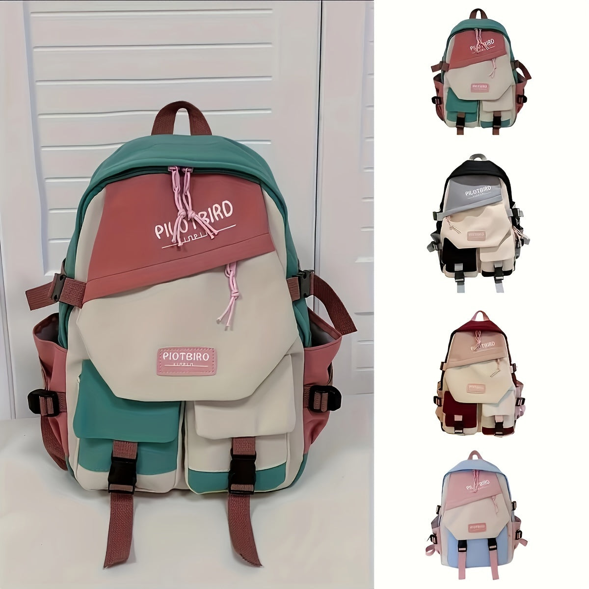 Aesthetic Color Contrast Travel Backpack, Large Capacity Flap Schoolbag, Japanese Preppy Style Bookbag For Students Back To School