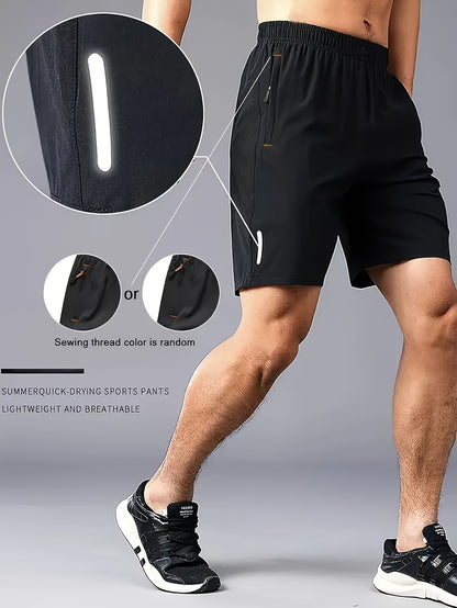 4pcs Men'S Reflective Striped Athletic Shorts - Breathable Quick-Dry Summer Workout Shorts with Pockets, Beige, Navy Blue, Black, Tennis & Gym Shorts for Men, Gym Shorts, Sporty Design, Quickdry Fabric