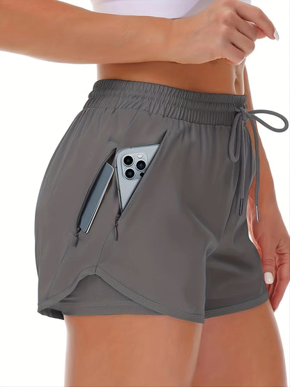 Women'S Casual Sports Shorts - Beige, Stretchy Lycra Fabric, Drawstring Waist, Multiple Pockets for Running and Fitness, Casual Sportswear|Casual Fit|Stretchy Fabric