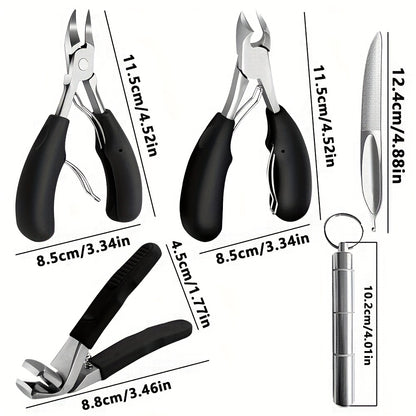 5pcs Thick Nail Toenail Clipper Set for Seniors - Angled Head Big Toe Nail Clippers with Catcher, Wide Jaw Opening Toenail Scissors Suitable for Thick Nails, Heavy Duty Nail Clippers with Nail File, Cuticle Nippers and Beauty