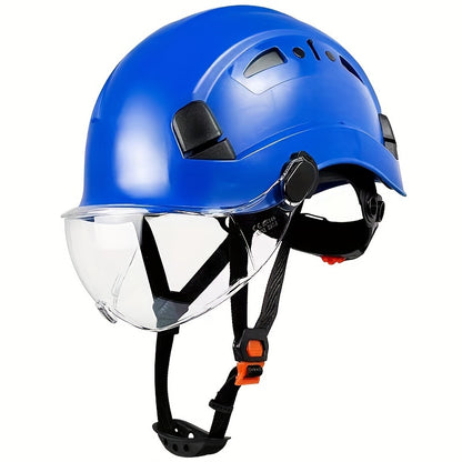 Adjustable Safety Helmet with Integrated Visor - Durable ABS Plastic, Ergonomic Design for Construction & Industrial Use, White, Construction Safety Gear, Sleek Glossy Finish, Secure Fit Straps
