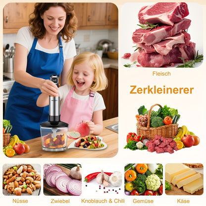 6in 1 Handheld Immersion Blender - Stainless Steel Stick Blender with 5 Speed, Chopper, Whisk And Milk Frother for Meat, Mashed Potatoes And Baby Food