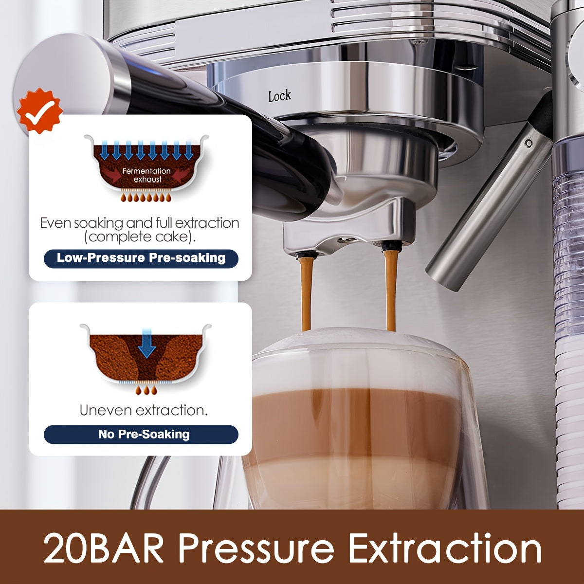 CAFELFFE Semi-Automatic Espresso Machine MK801 with Automatic Milk Frothing System, One-Touch Operation for Espresso, Latte & Cappuccino, 20BAR High Pressure, 1.3L Water Tank & 0.7L Milk Tank, Self-Cleaning Function, 1350W Po