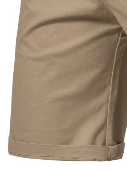 Men'S Classic Solid Color Polyester Short Pants, Casual Golf Wear, Mid Waist, Regular Fit, Slight Stretch Fabric, with Pocket